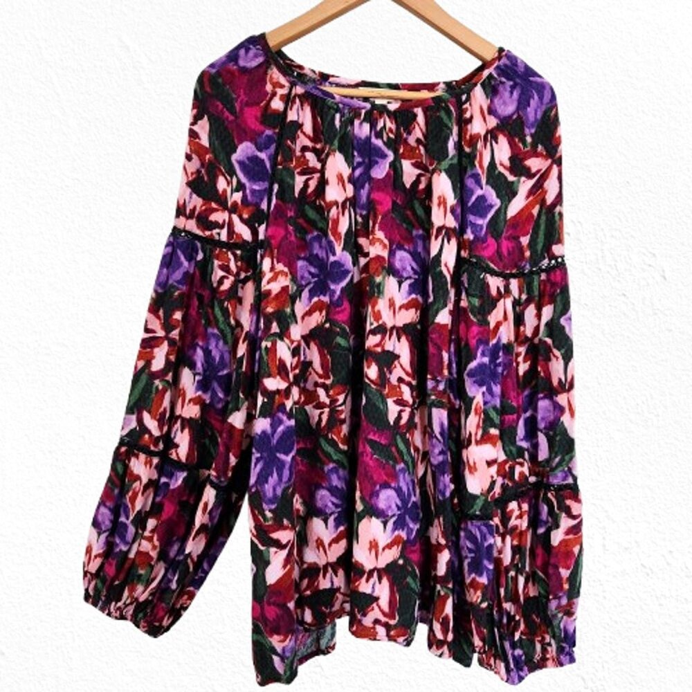 Terra & Sky Women Plus Size Top, Balloon Sleeve Slip on Flowy Top Size 4X Purple